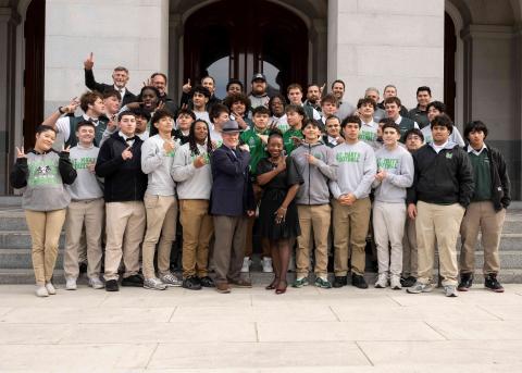 Sen. McNerney and Asm. Ransom celebrate with the Saint Mary's High School football state champions